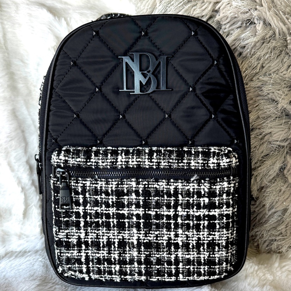 NWT Badgley Mischka Black and White Quilted  Backpack